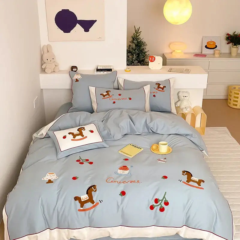 DecorBites™ Lucky Trojan Cotton Embroidered Bedding Set: High-end Skin-Friendly Duvet Cover Set