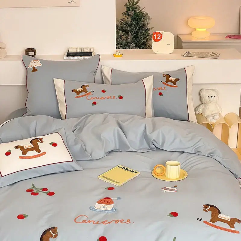 DecorBites™ Lucky Trojan Cotton Embroidered Bedding Set: High-end Skin-Friendly Duvet Cover Set