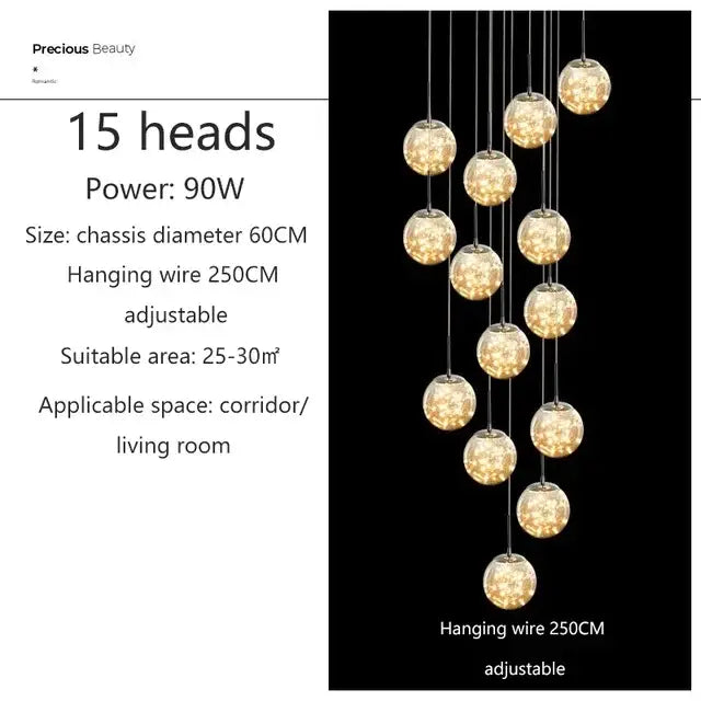 DecorBites™ Luminous Glass Ball Pendant Chandeliers for Living Dining Room Decor LED Lighting