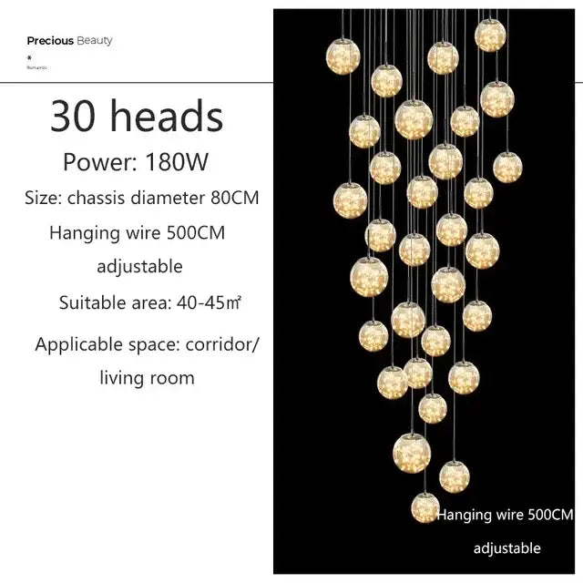 DecorBites™ Luminous Glass Ball Pendant Chandeliers for Living Dining Room Decor LED Lighting