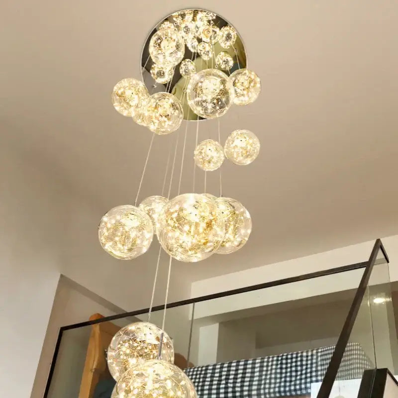 DecorBites™ Luminous Glass Ball Pendant Chandeliers for Living Dining Room Decor LED Lighting