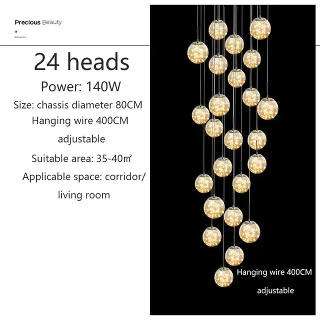 DecorBites™ Luminous Glass Ball Pendant Chandeliers for Living Dining Room Decor LED Lighting