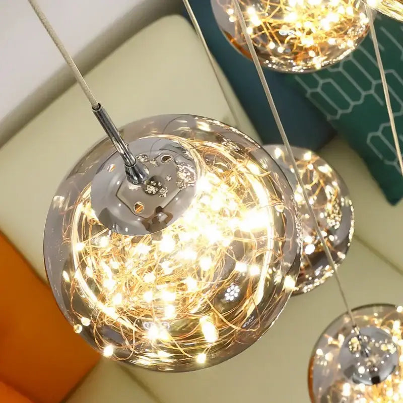 DecorBites™ Luminous Glass Ball Pendant Chandeliers for Living Dining Room Decor LED Lighting