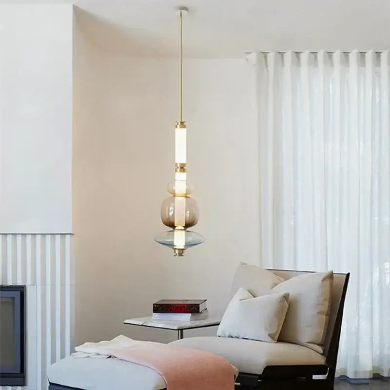 DecorBites™ Luna Glass Tube Chandelier for Kitchen Dining Staircase LED Pendant Lamp