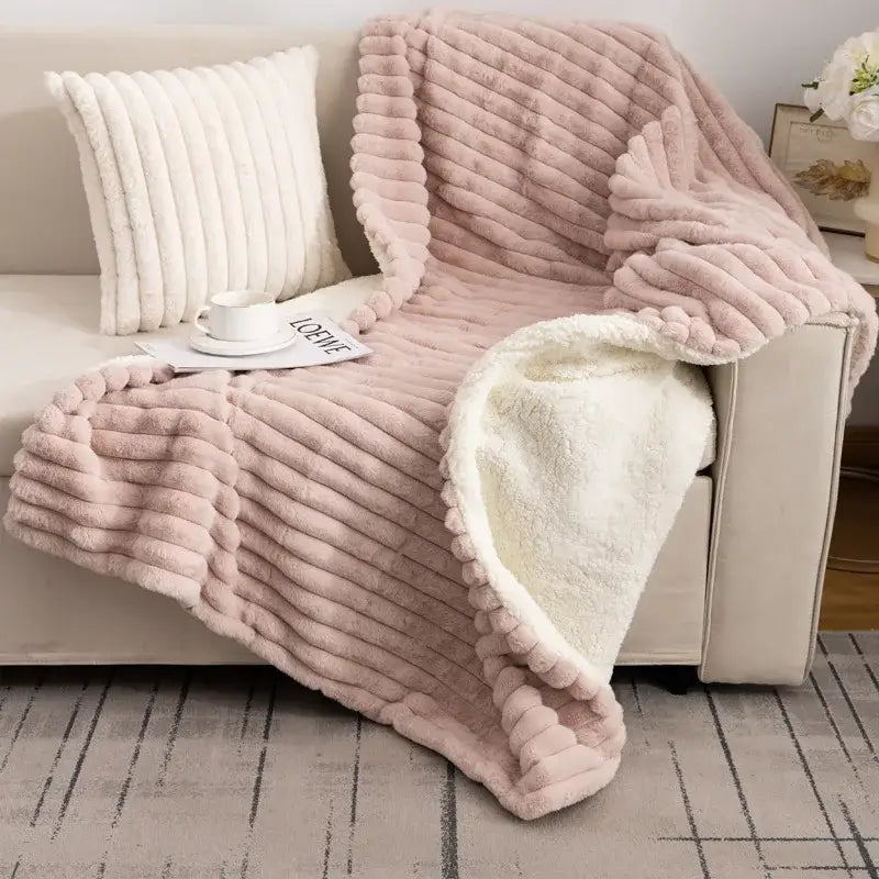 DecorBites™ Luxe Faux-Rabbit Fur Double-Layer Blanket for Cozy Autumn-Winter Comfort