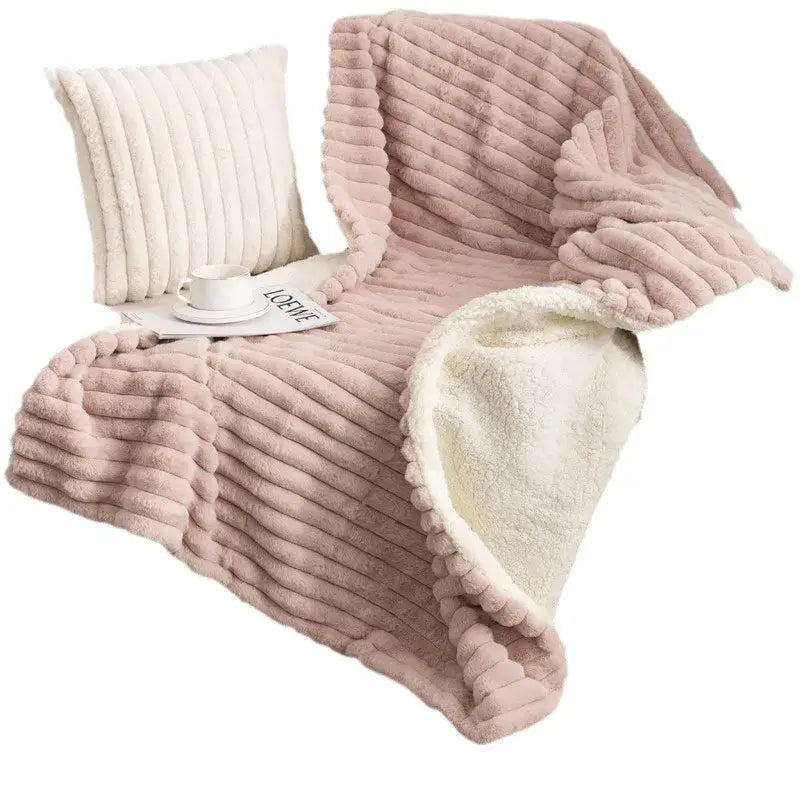 DecorBites™ Luxe Faux-Rabbit Fur Double-Layer Blanket for Cozy Autumn-Winter Comfort