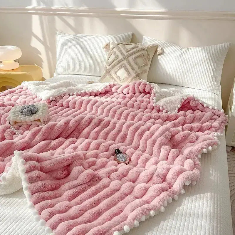 DecorBites™ Luxe Faux Rabbit Fur Weighted Double Blanket for Cozy Bed Warmth