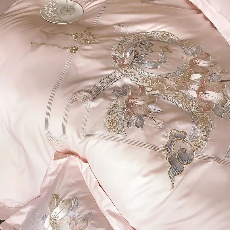 DecorBites™ Luxe Floral Bird Embroidery 1000TC Egyptian Cotton Bedding Set