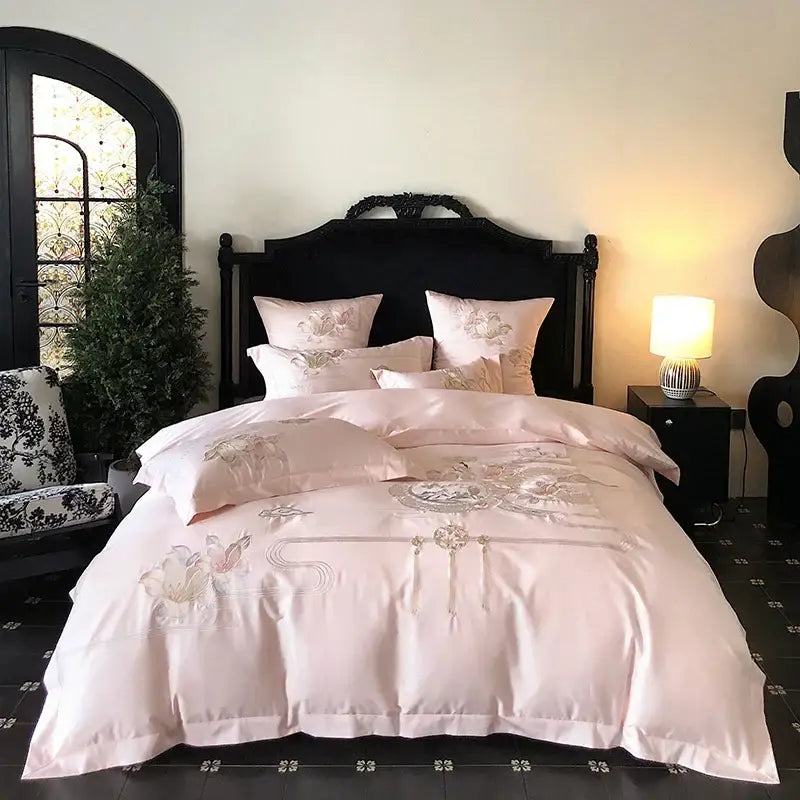 DecorBites™ Luxe Floral Bird Embroidery 1000TC Egyptian Cotton Bedding Set