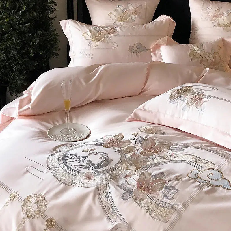 DecorBites™ Luxe Floral Bird Embroidery 1000TC Egyptian Cotton Bedding Set