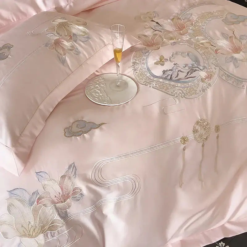 DecorBites™ Luxe Floral Bird Embroidery 1000TC Egyptian Cotton Bedding Set