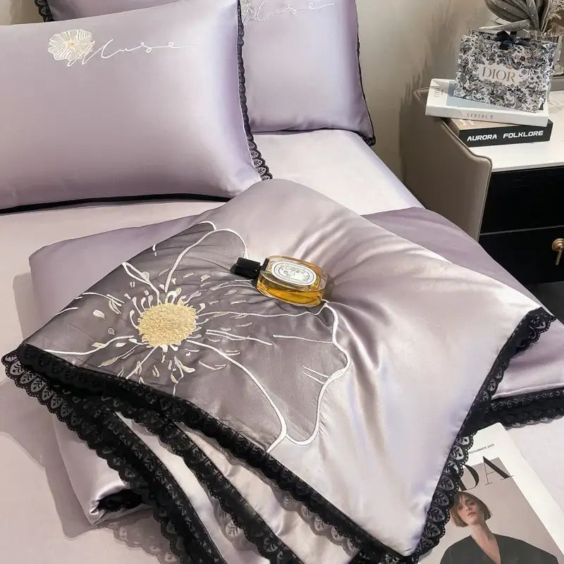 DecorBites™ Luxe Flower Embroidered Cool Quilt Set - Lightweight, Silky, High-End Comfort
