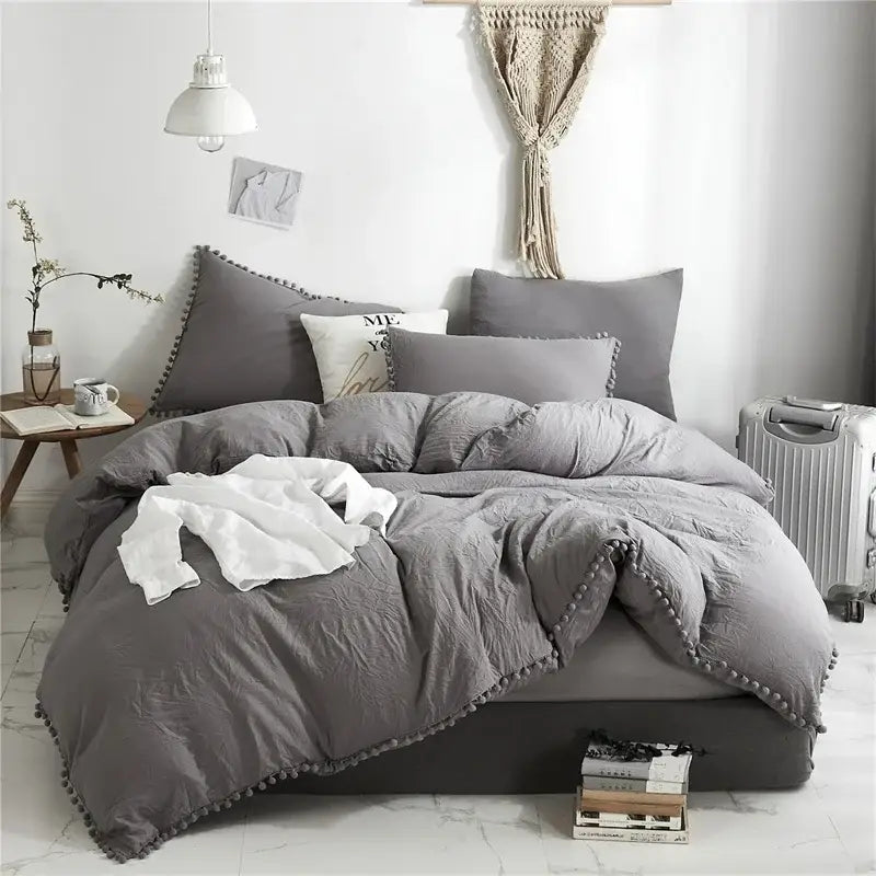 DecorBites™ Luxe Furball Tasseled Yellow Bedding Set Queen/King Size Duvet Cover & Soft Bed Cover Sets