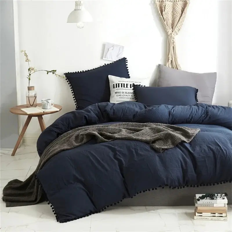 DecorBites™ Luxe Furball Tasseled Yellow Bedding Set Queen/King Size Duvet Cover & Soft Bed Cover Sets