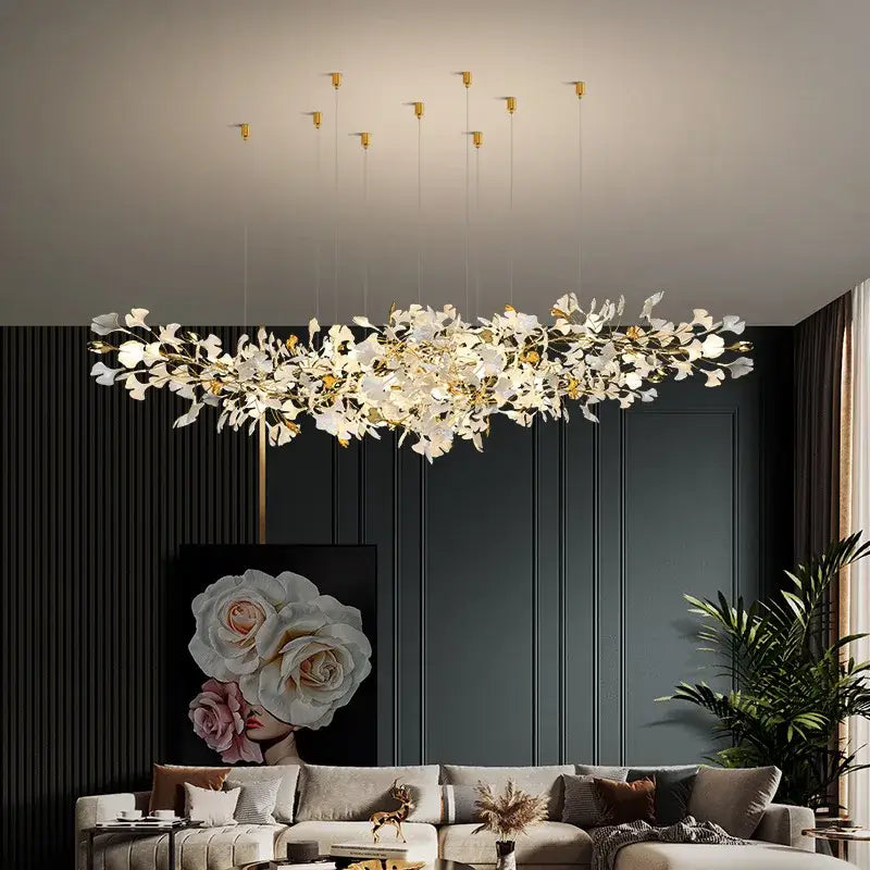 DecorBites™ Luxe Ginkgo Leaves Chandelier Pendant Light for Living Room Bedroom