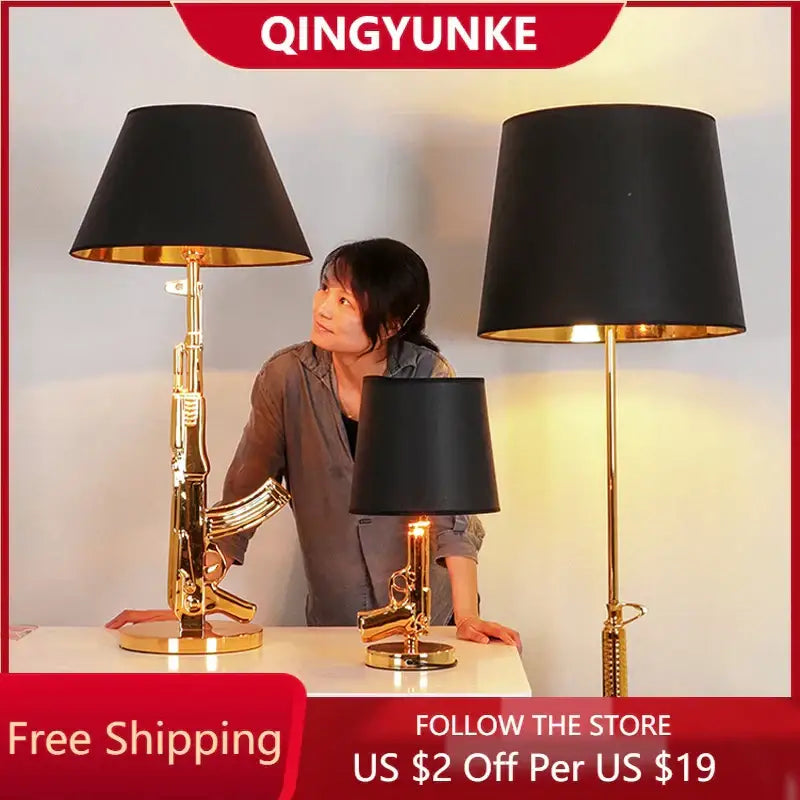 DecorBites™ Luxe Gold AK47 LED Floor Lamp for Modern Living Room & Bedroom Decor
