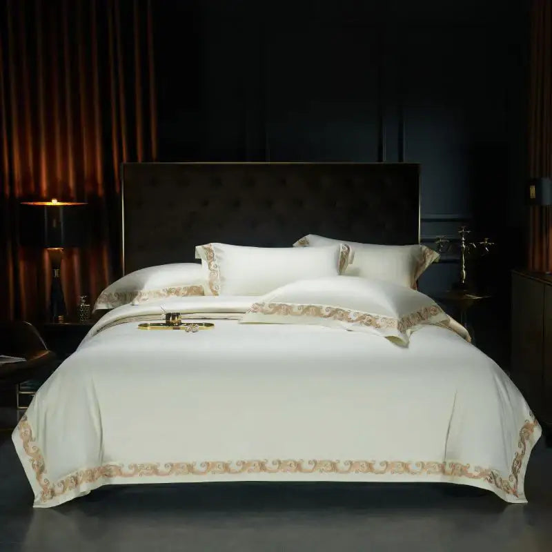 طقم سرير كوين كينغ من القطن المصري 1400TC بتطريز ذهبي فاخر من DecorBites™