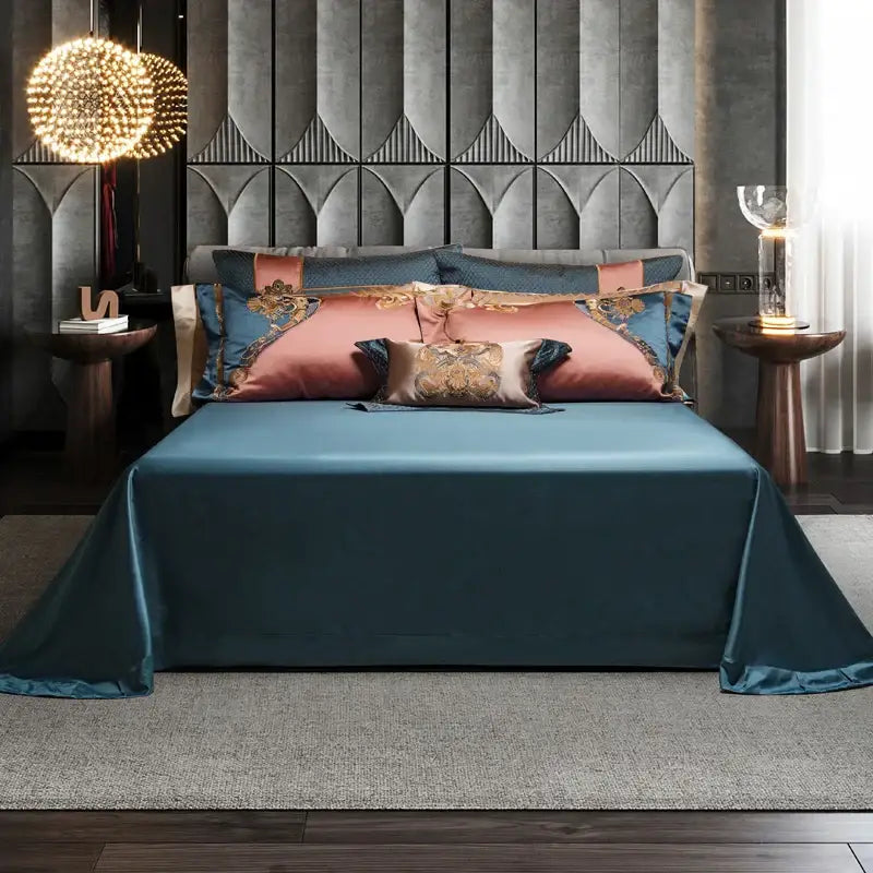 DecorBites™ Luxe Gold Embroidery Palace Style Bedding Set - Duvet, Sheet, Pillowcases