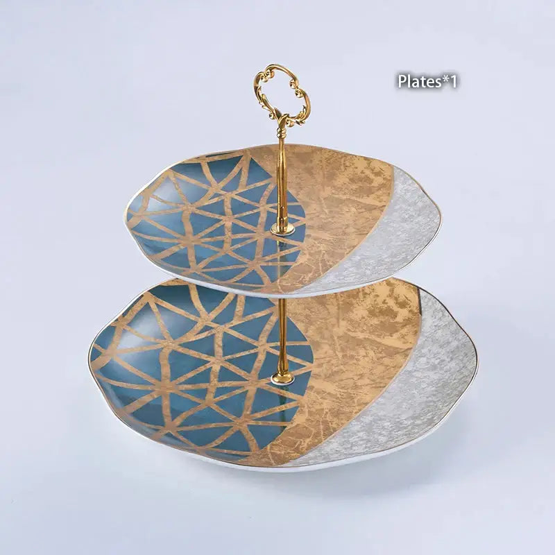 طقم قهوة من البورسلين "DecorBites™ Luxe Gold Inlay": إبريق شاي، فنجان، وعاء سكر، وعاء كريمة، كوب