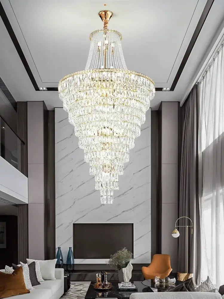 DecorBites™ Luxe Golden Crystal Chandelier for Hotel Lobby, Living Room & Staircase
