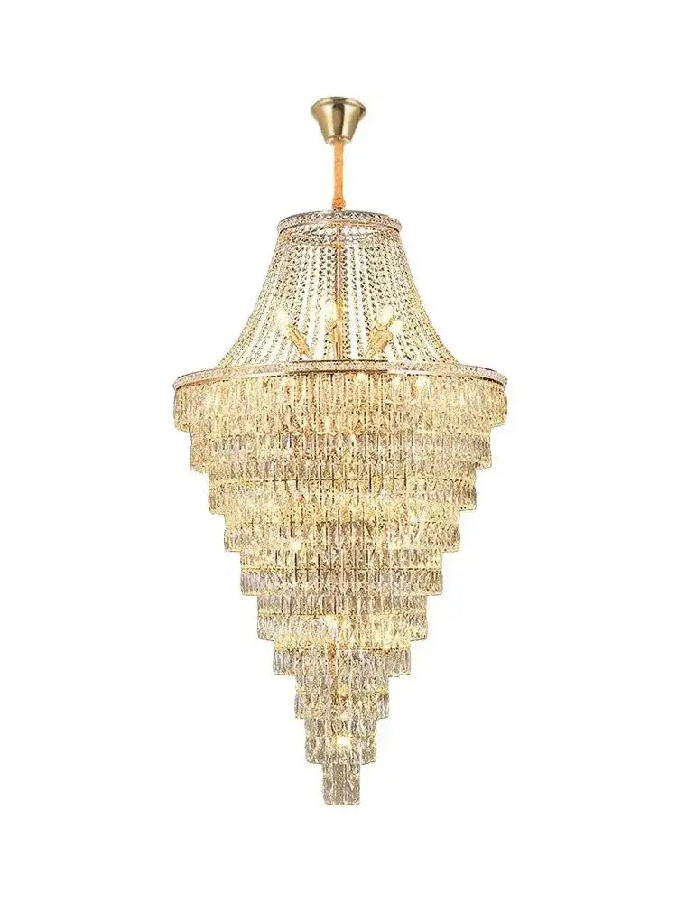 DecorBites™ Luxe Golden Crystal Chandelier for Hotel Lobby, Living Room & Staircase