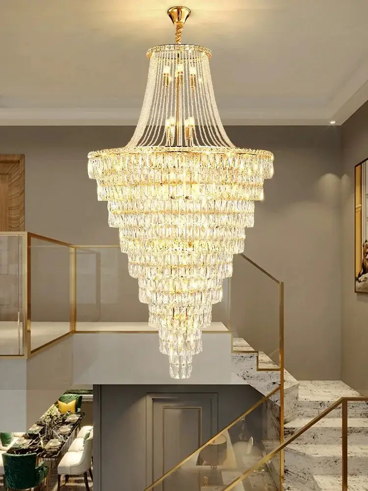 DecorBites™ Luxe Golden Crystal Chandelier for Hotel Lobby, Living Room & Staircase
