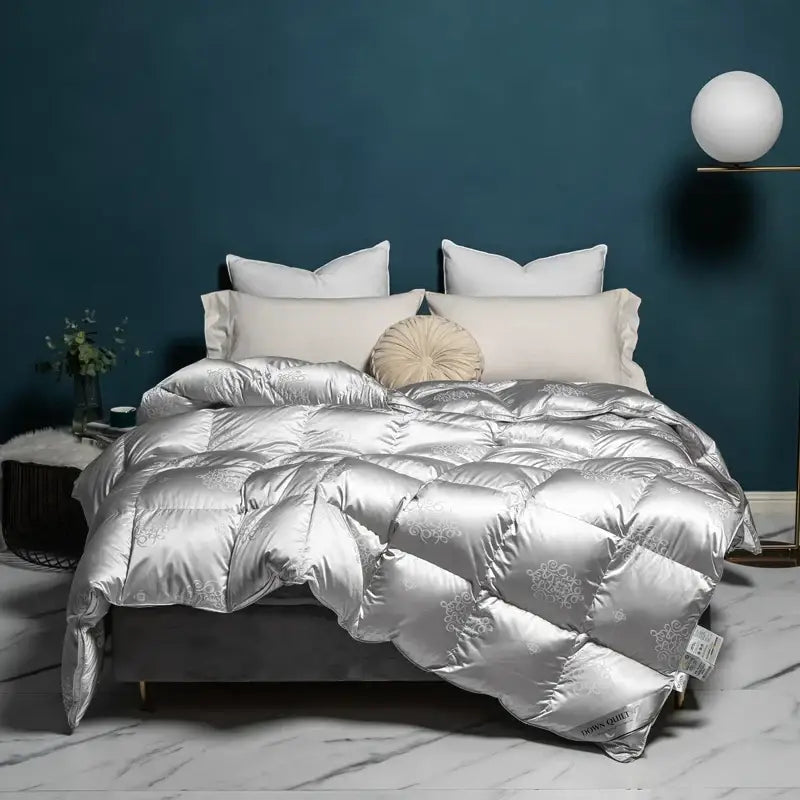 DecorBites™ Luxe Goose/Duck Down Quilt: Fluffy Cozy Warmth, Queen King Size