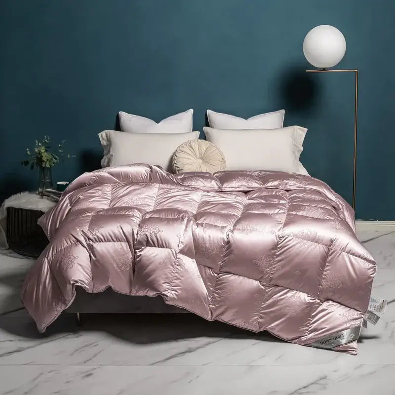 DecorBites™ Luxe Goose/Duck Down Quilt: Fluffy Cozy Warmth, Queen King Size