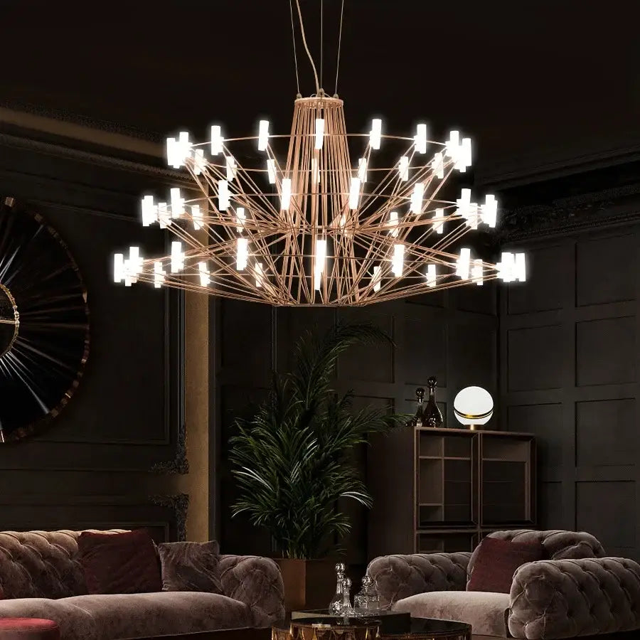 DecorBites™ Luxe Iron Wire Round LED Chandelier for Living & Dining Room