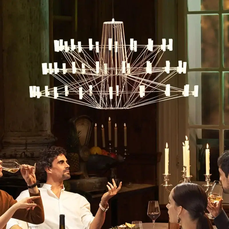 DecorBites™ Luxe Iron Wire Round LED Chandelier for Living & Dining Room