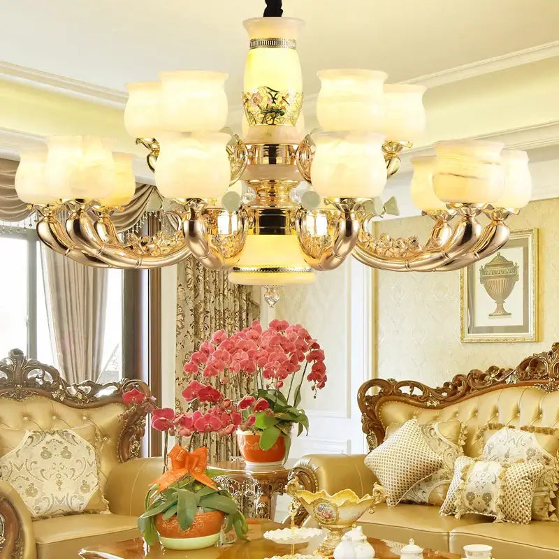DecorBites™ Luxe Jade Copper Living Room Chandelier