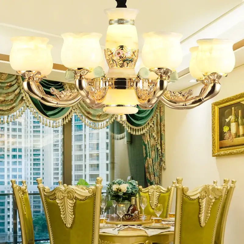 DecorBites™ Luxe Jade Copper Living Room Chandelier