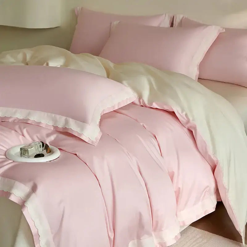 طقم مفروشات دانتيل لوكس DecorBites™: غطاء لحاف وملاءة ووسائد من قطن مصري 1000TC