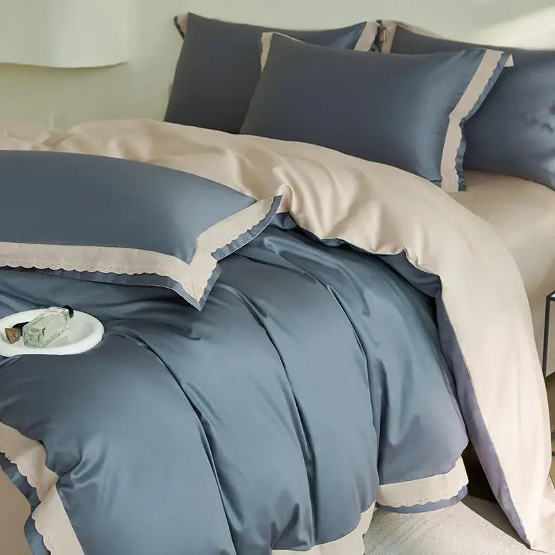 طقم مفروشات دانتيل لوكس DecorBites™: غطاء لحاف وملاءة ووسائد من قطن مصري 1000TC