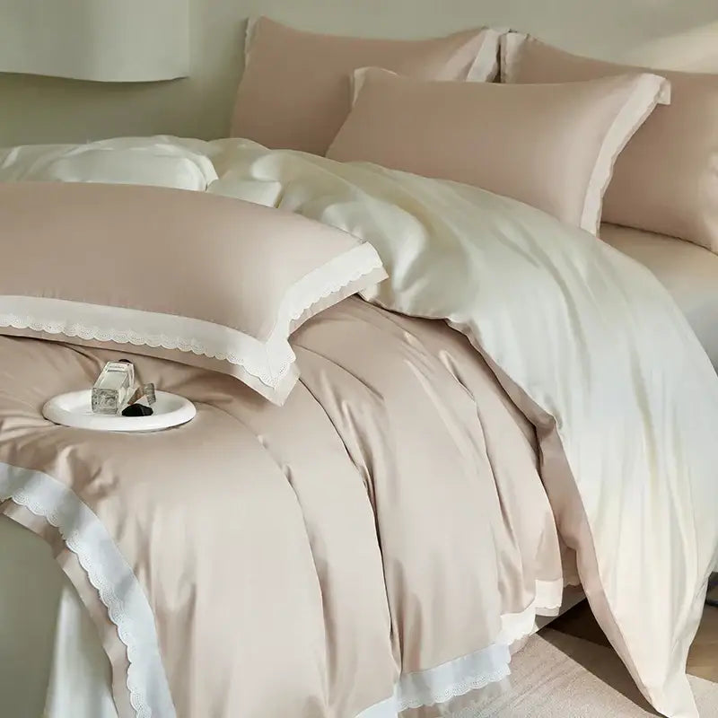 طقم مفروشات دانتيل لوكس DecorBites™: غطاء لحاف وملاءة ووسائد من قطن مصري 1000TC