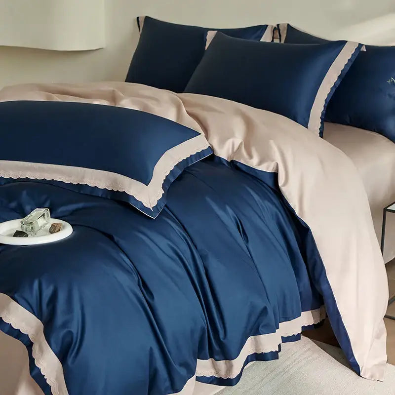 طقم مفروشات دانتيل لوكس DecorBites™: غطاء لحاف وملاءة ووسائد من قطن مصري 1000TC