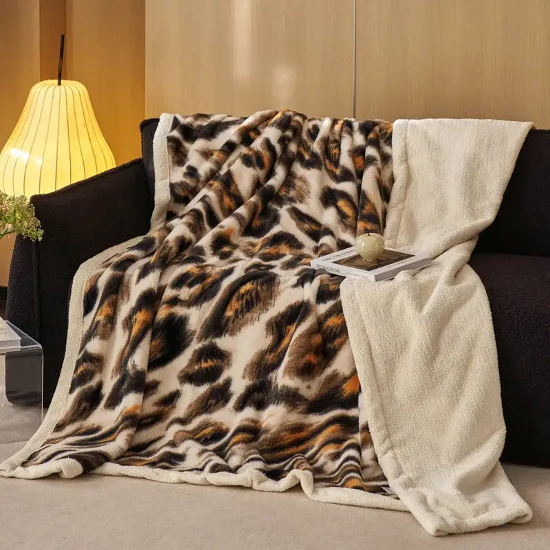 DecorBites™ Luxe Leopard Rabbit Fur Blanket: Cozy Office & Sofa Throw, Skin-Friendly & Multi-Functional