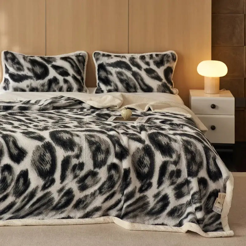 DecorBites™ Luxe Leopard Rabbit Fur Blanket: Cozy Office & Sofa Throw, Skin-Friendly & Multi-Functional