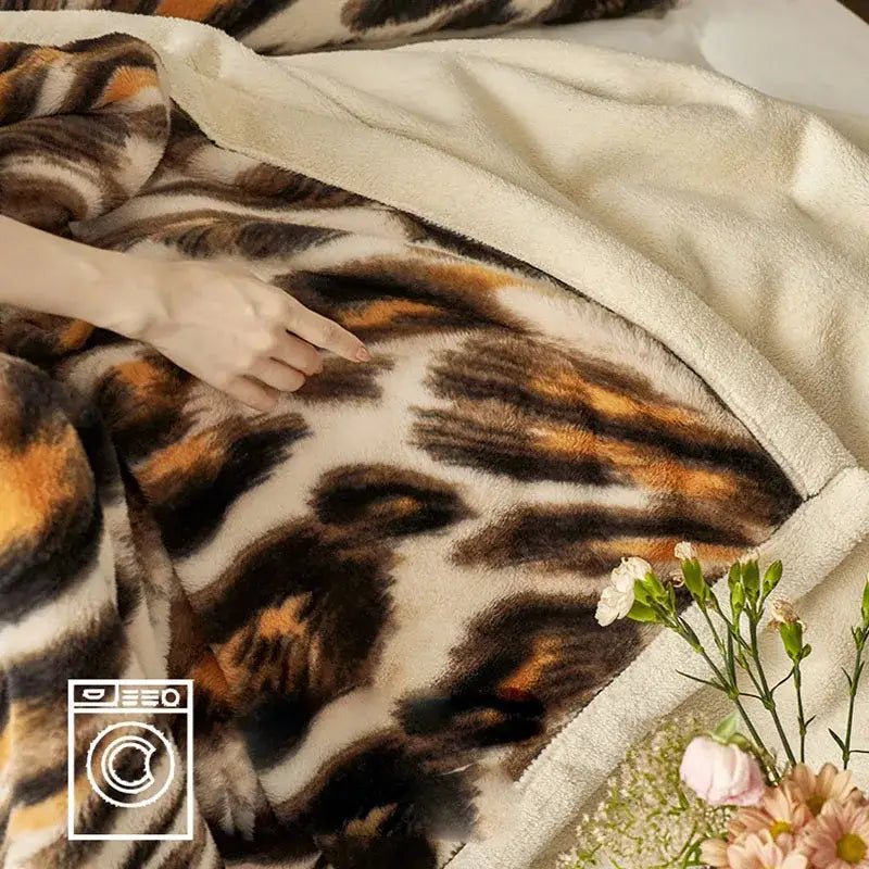 DecorBites™ Luxe Leopard Rabbit Fur Blanket: Cozy Office & Sofa Throw, Skin-Friendly & Multi-Functional