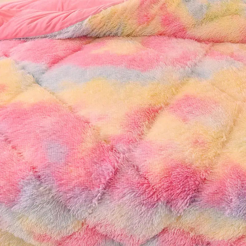 DecorBites™ Luxe Mink Fleece Flannel Patchwork Quilt: Soft, Warm, & Cozy Gradient Bedclothes