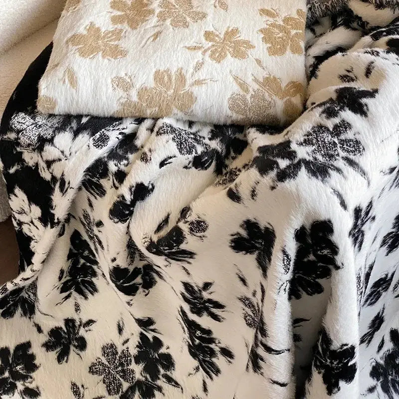 DecorBites™ Luxe Mink Fur Jacquard Throw: Cozy Warmth & Style