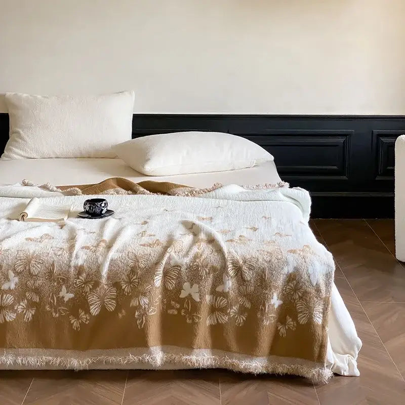 DecorBites™ Luxe Mink Fur Jacquard Throw: Cozy Warmth & Style