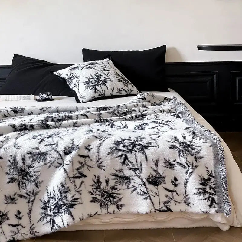 DecorBites™ Luxe Mink Fur Jacquard Throw: Cozy Warmth & Style