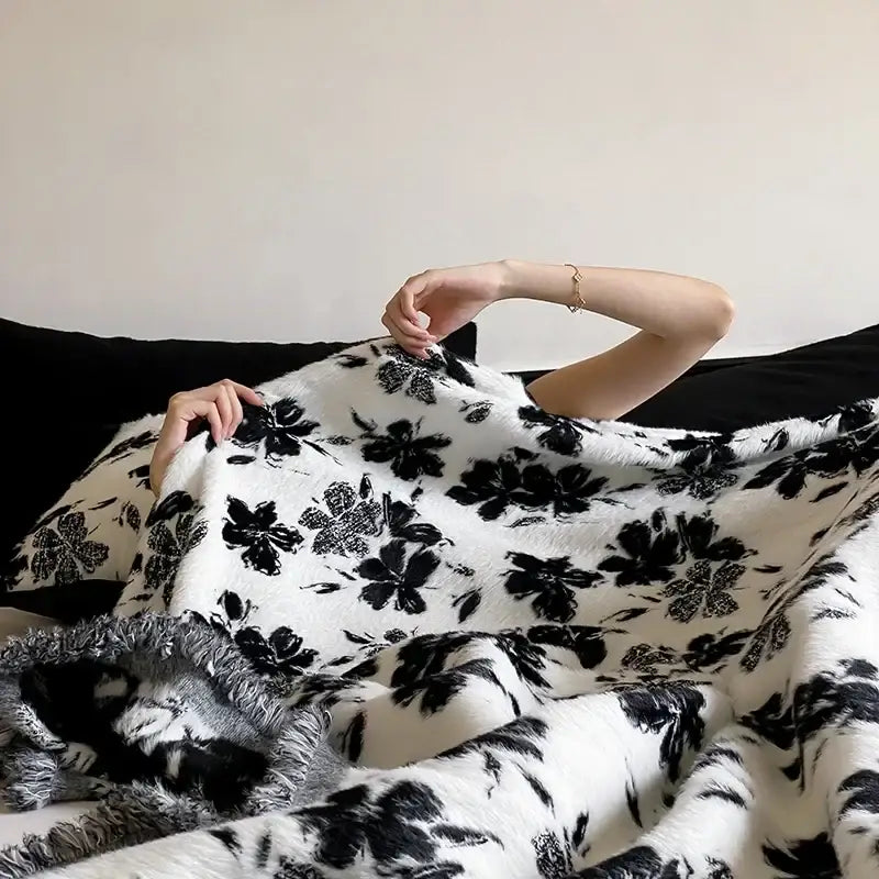 DecorBites™ Luxe Mink Fur Jacquard Throw: Cozy Warmth & Style
