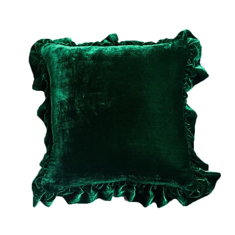 DecorBites™ Luxe Orange Velvet Ruffled Euro Pillow Sham - French Style Elegance