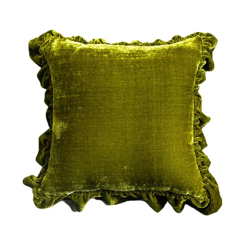 DecorBites™ Luxe Orange Velvet Ruffled Euro Pillow Sham - French Style Elegance