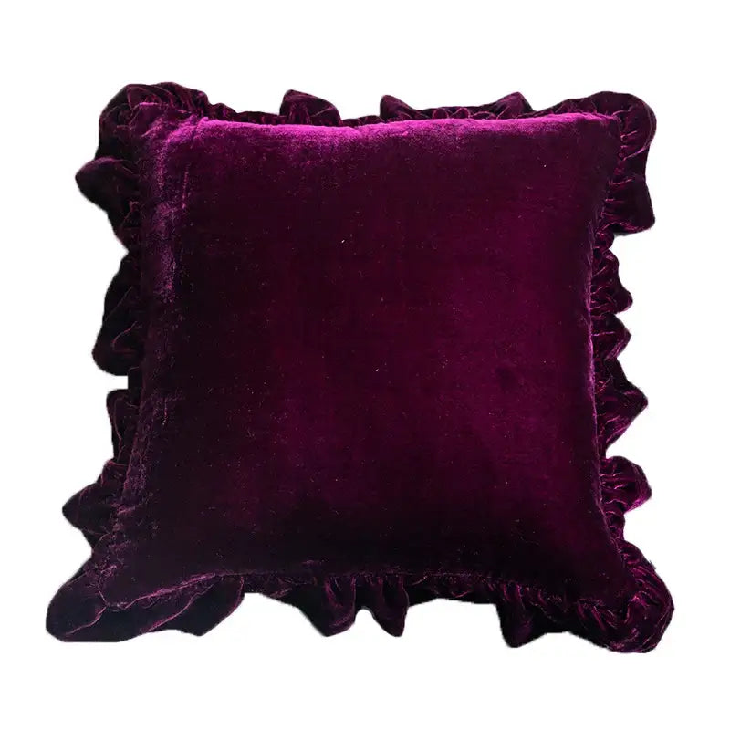 DecorBites™ Luxe Orange Velvet Ruffled Euro Pillow Sham - French Style Elegance
