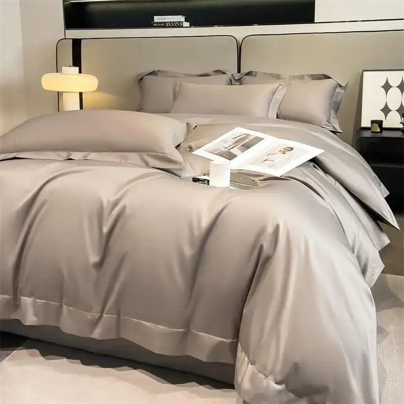 Decorbites™ luxurious 1000tc egyptian cotton duvet cover set in gray with satin finish and subtle piping edges