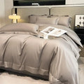 The decorbites™ luxurious 1000tc egyptian cotton duvet cover set in gray satin with fitted sheet and piping details