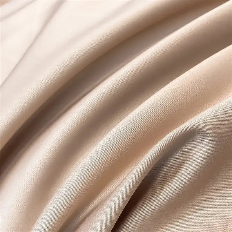 Beige satin duvet cover from DecorBites Luxurious 1000TC Egyptian cotton bedding set with smooth glossy finish and subtle sheen